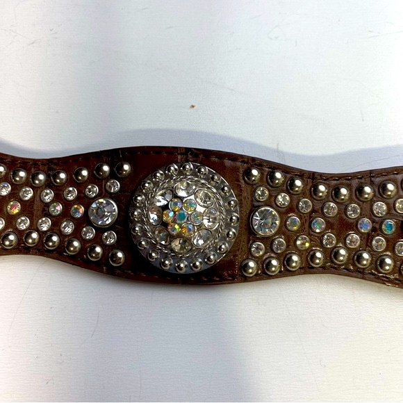 Nocona Y2K Vintage Bling Brown Silver Rhinestones Iridescent Jewel Vintage Belt - Picture 7 of 16